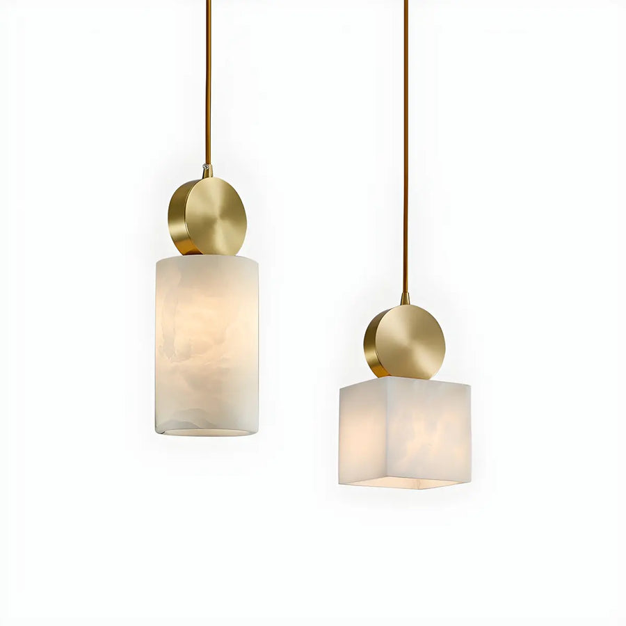 Contemporary Brass Alabaster Cube Bedroom Pendant Light