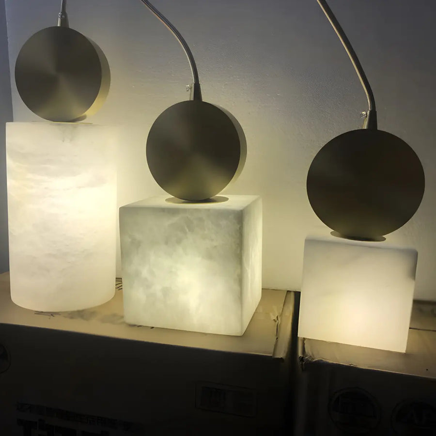 Contemporary Brass Alabaster Cube Bedroom Pendant Light
