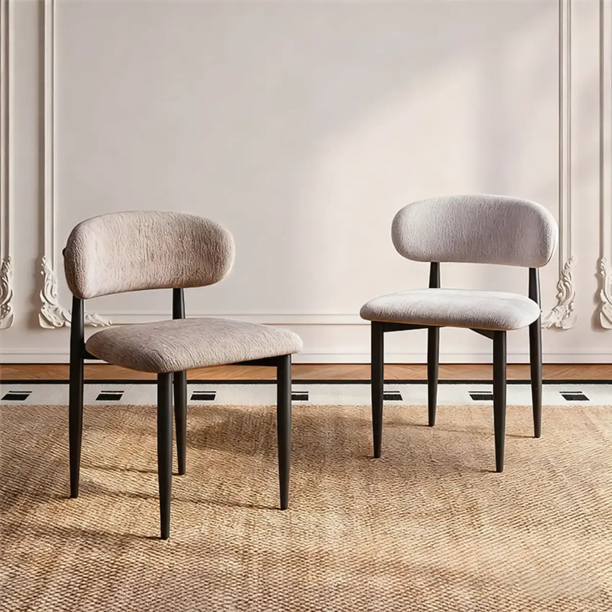 Contemporary Chenille Low Back Armless Dining Chair Set of 2