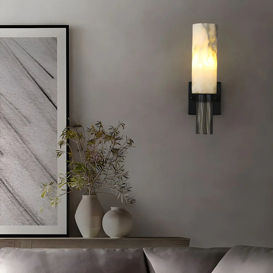 Contemporary Cylinder Marble Alabaster Mini Wall Lamp