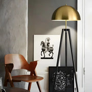 Contemporary Dome Brass Tripod Metal Floor Lamp