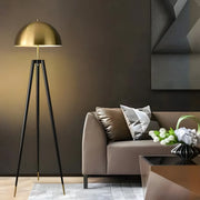Contemporary Dome Brass Tripod Metal Floor Lamp