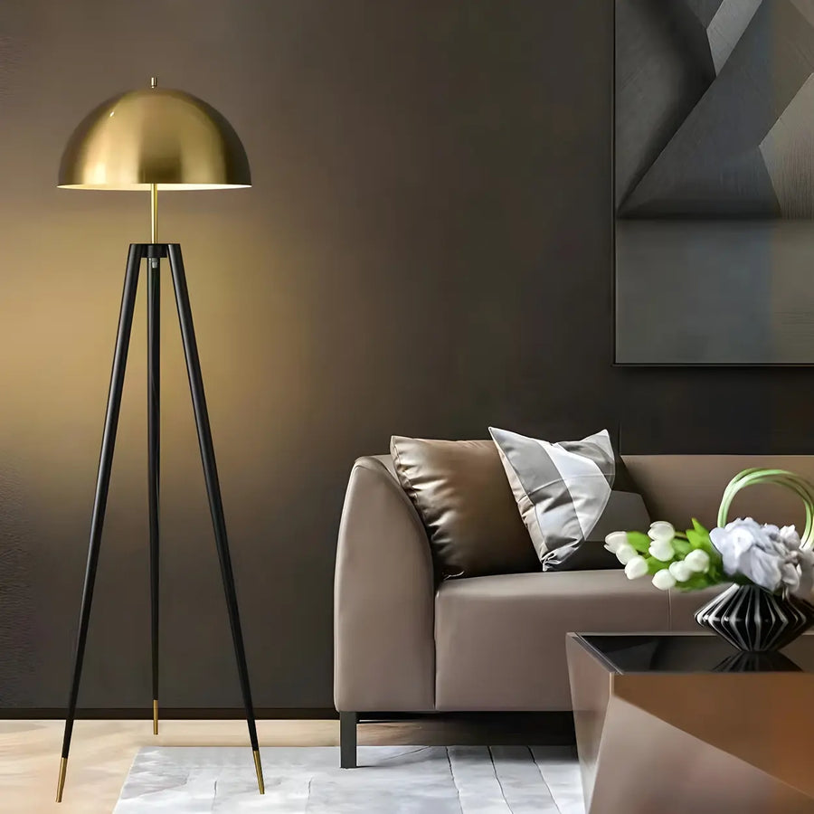 Contemporary Dome Brass Tripod Metal Floor Lamp