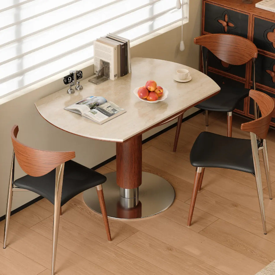 Contemporary Extendable Stone Round Top Metal Base Dining Table
