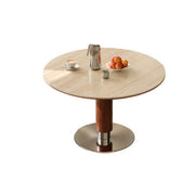 Contemporary Extendable Stone Round Top Metal Base Dining Table