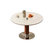 Contemporary Extendable Stone Round Top Metal Base Dining Table