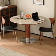 Contemporary Extendable Stone Round Top Metal Base Dining Table
