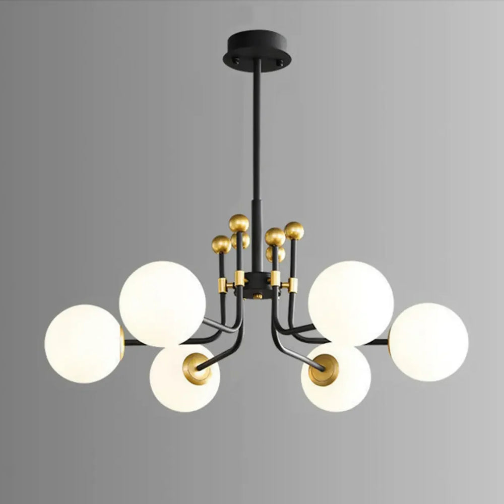 Contemporary Globe Glass Living Room Black Gold Chandelier