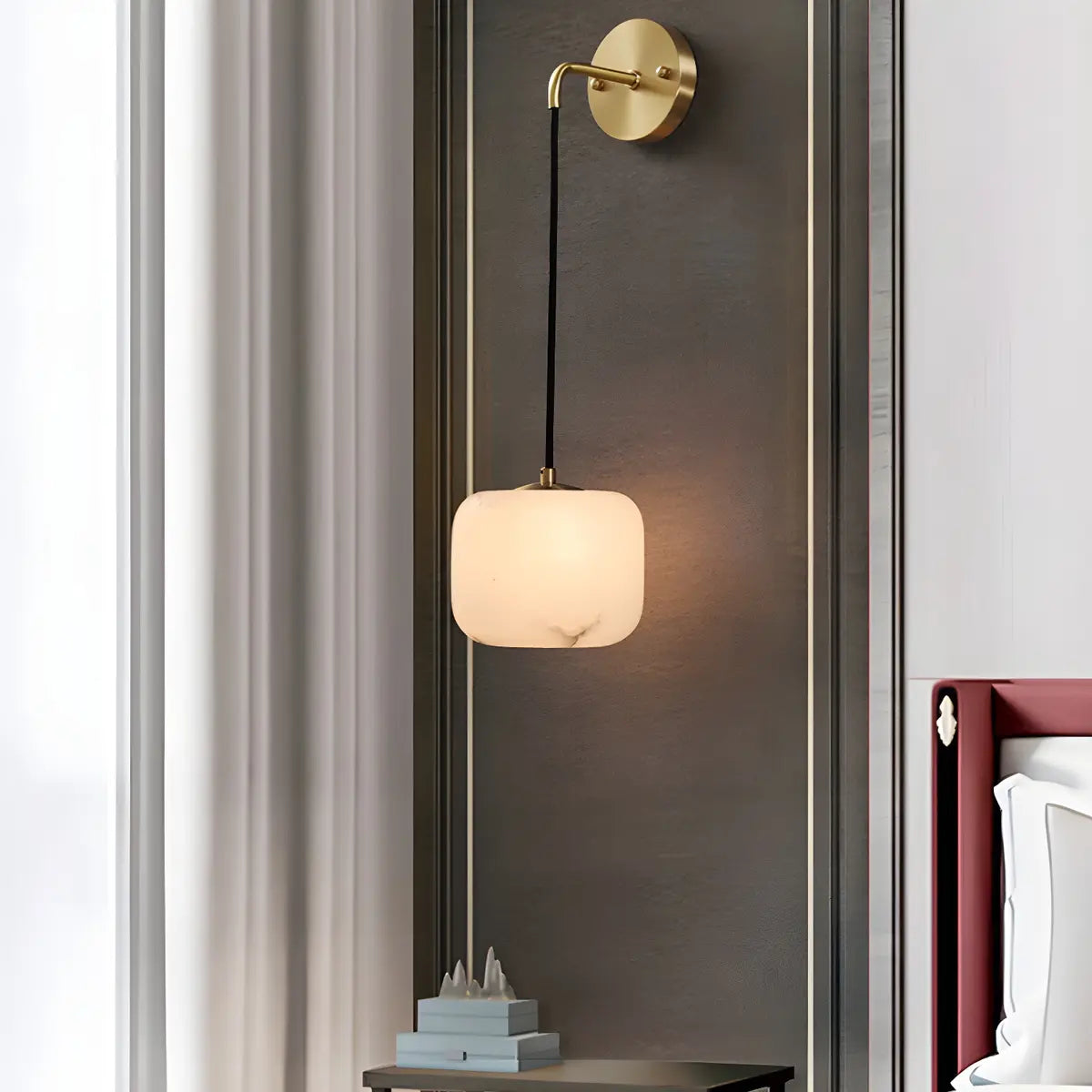 Contemporary Globe White Alabaster Brass Wall Lamp