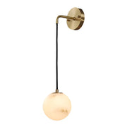 Contemporary Globe White Alabaster Brass Wall Lamp