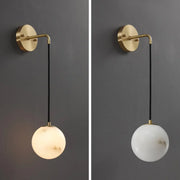 Contemporary Globe White Alabaster Brass Wall Lamp