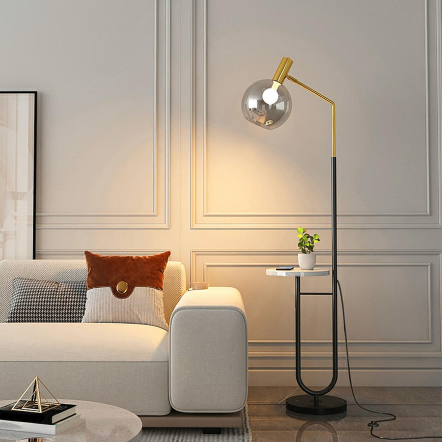 Contemporary Gold Globe Floor Lamp with Marble Storage