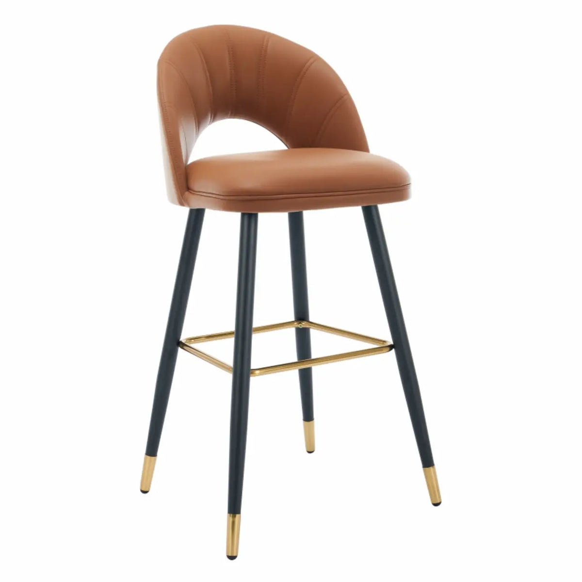 Contemporary Leather Curved Back Bar Stool with Metal Legs