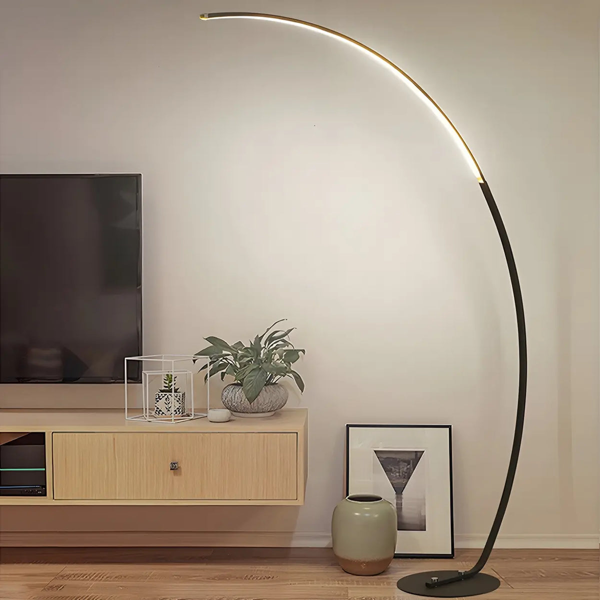 Contemporary Living Room White Arc LED Floor Lamp