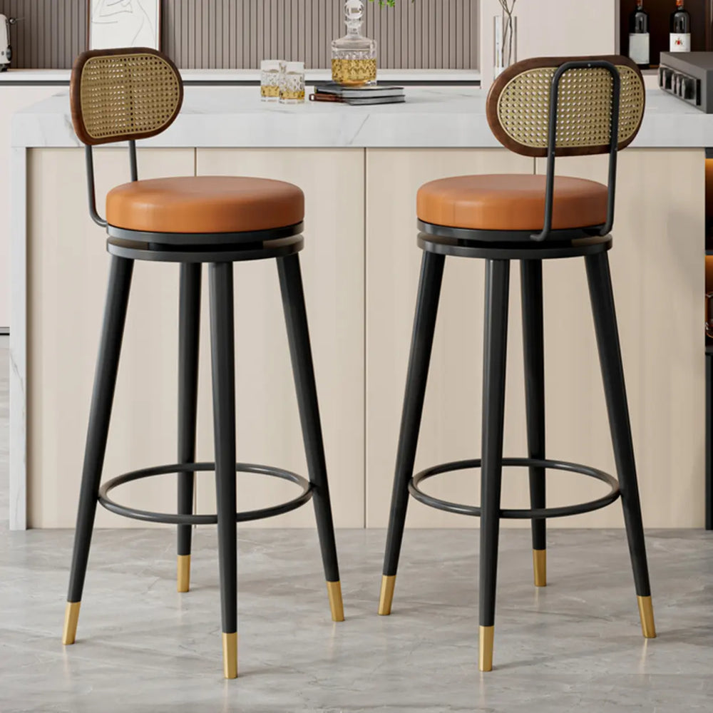 Contemporary Metal Frame Round Bar Stool with Padded Seat
