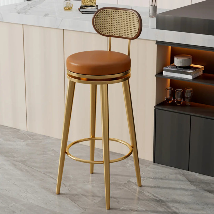 Contemporary Metal Frame Round Bar Stool with Padded Seat