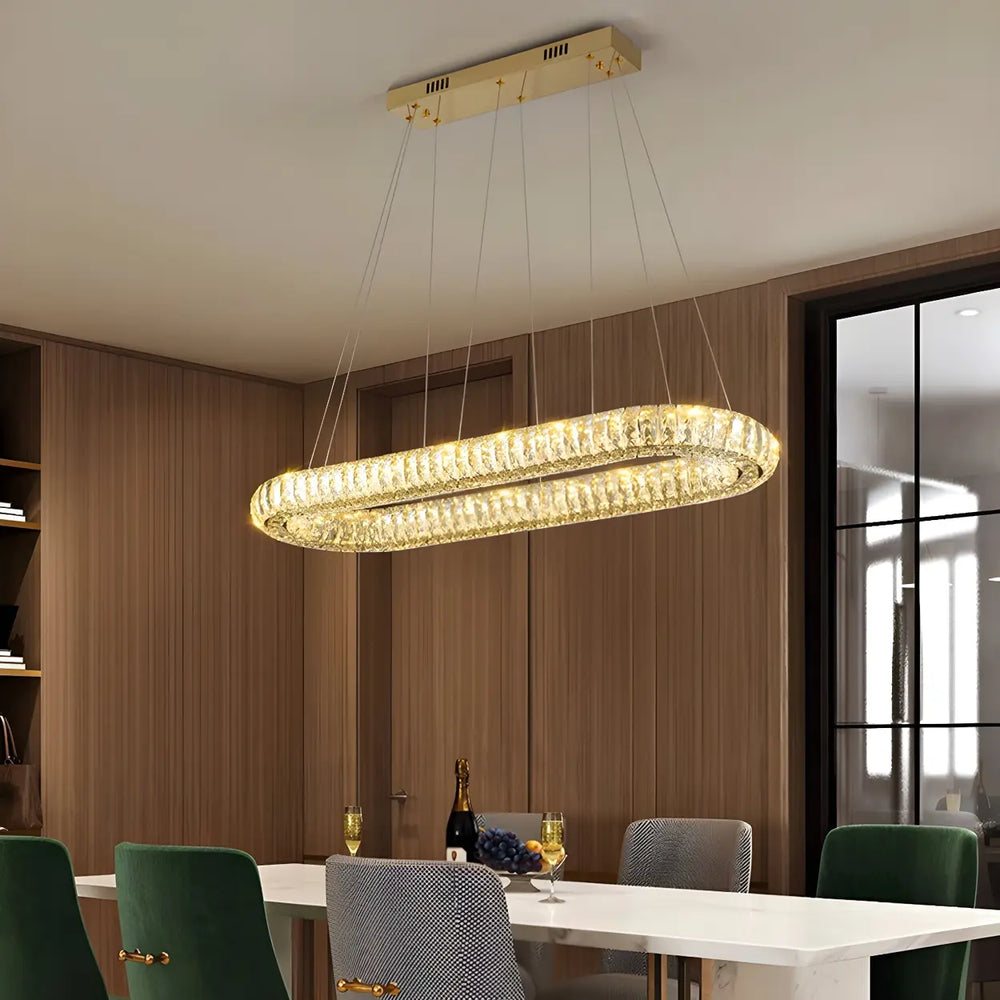 Contemporary Oval Crystal Dining Room Gold Chandelier 9 Bulbs