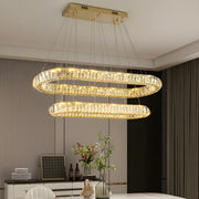 Contemporary Oval Crystal Dining Room Gold Chandelier 9 Bulbs