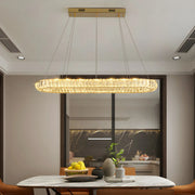 Contemporary Oval Crystal Dining Room Gold Chandelier 9 Bulbs