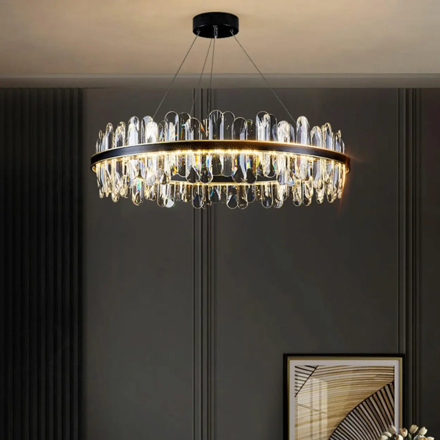 Contemporary Ring Crystal Living Room Black Chandelier