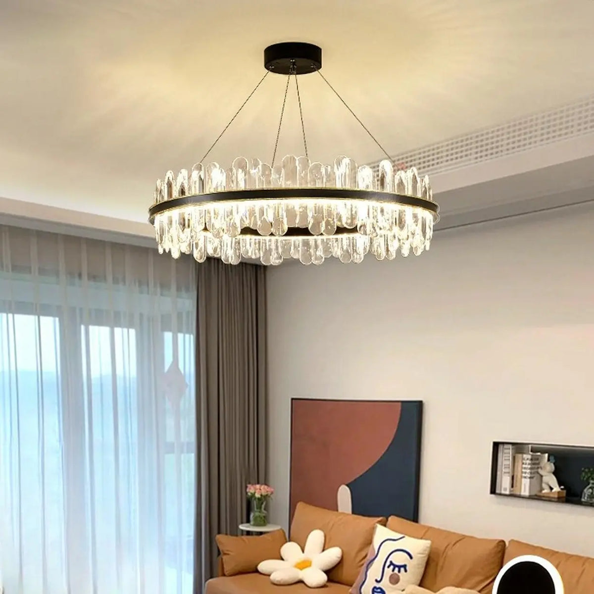 Contemporary Ring Crystal Living Room Black Chandelier