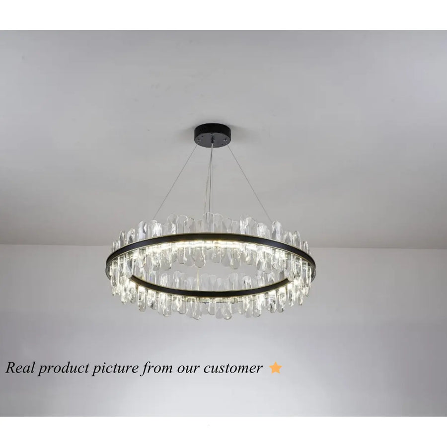 Contemporary Ring Crystal Living Room Black Chandelier