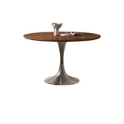 Contemporary Small Metal Base Round Brown Wood Dining Table