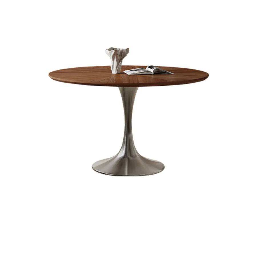 Contemporary Small Metal Base Round Brown Wood Dining Table