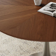 Contemporary Small Metal Base Round Brown Wood Dining Table