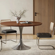 Contemporary Small Metal Base Round Brown Wood Dining Table