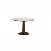 Contemporary Small Round Stone Top Wood Pedestal Dining Table