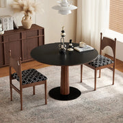 Contemporary Small Round Stone Top Wood Pedestal Dining Table