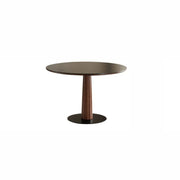 Contemporary Small Round Stone Top Wood Pedestal Dining Table