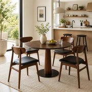 Contemporary Small Round Stone Top Wood Pedestal Dining Table