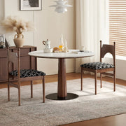 Contemporary Small Round Stone Top Wood Pedestal Dining Table
