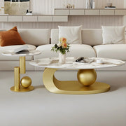 Contemporary Stone Top Abstract Metal Base Coffee Table