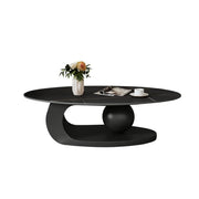 Contemporary Stone Top Abstract Metal Base Coffee Table