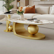 Contemporary Stone Top Abstract Metal Base Coffee Table