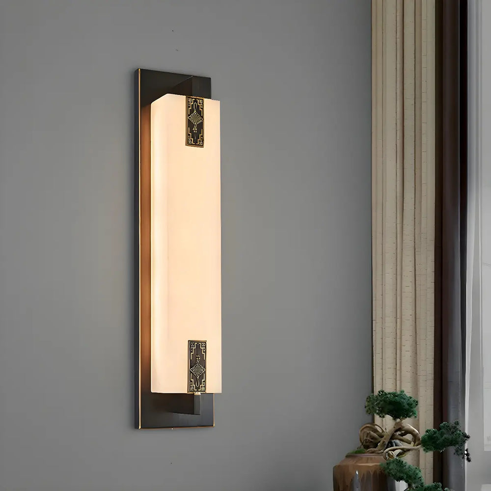 Contemporary Vertical Rectangle Black Alabaster Wall Lamp