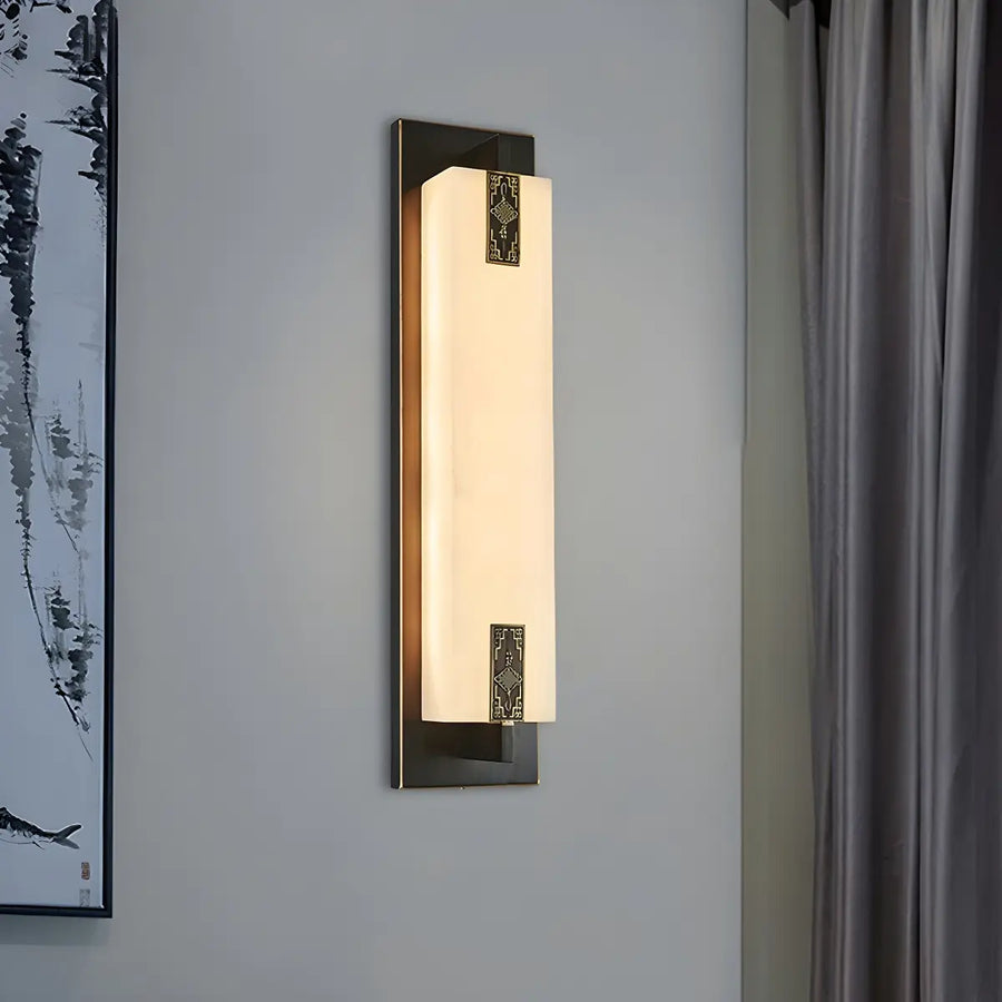 Contemporary Vertical Rectangle Black Alabaster Wall Lamp