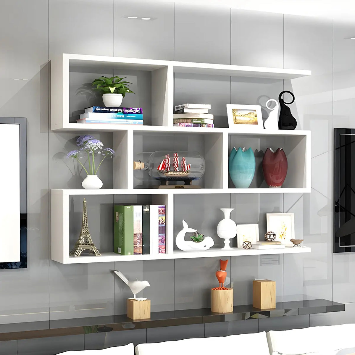 Contemporary Wall Mounted Rectangular Bookshelf