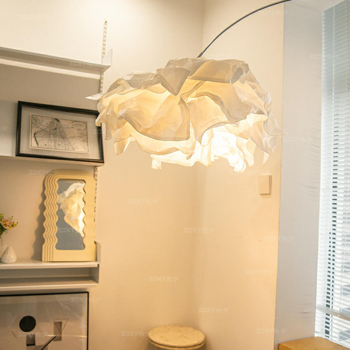 Contemporary White Paper Floral LED Floor Light