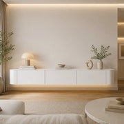 Contemporary White Wall-Mounted TV Stand with Cabinet