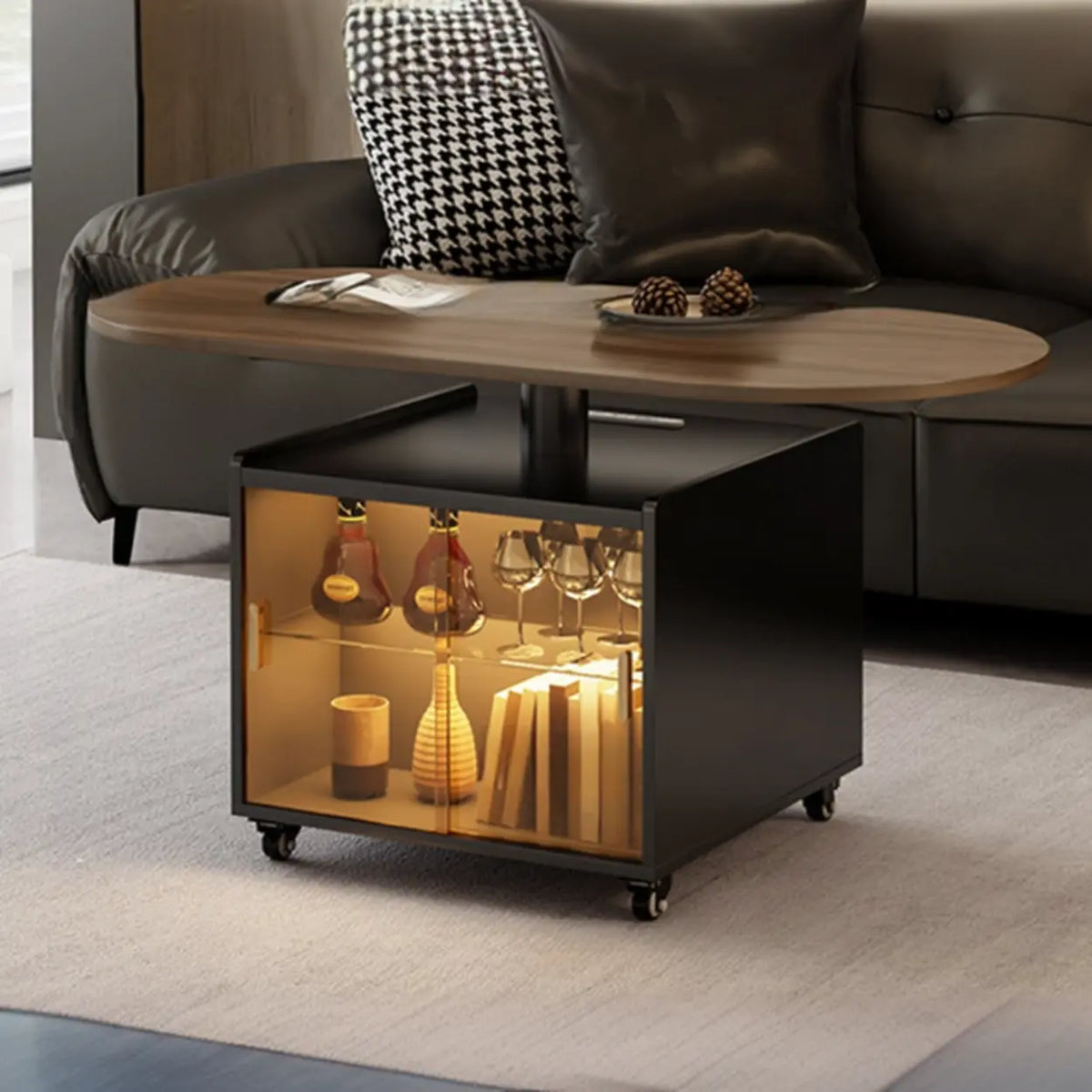 Convertible Wood Lift Top Cabinet Coffee Table Table