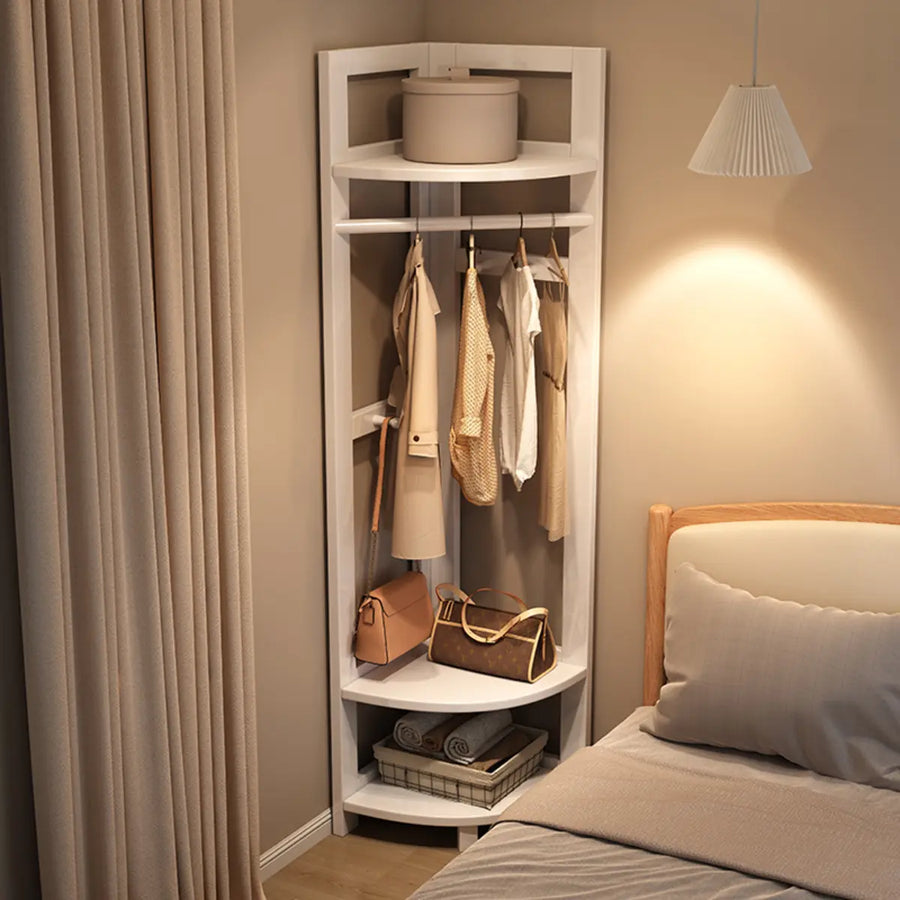 Corner Natural Wood Hooks Stand Coat Rack with Shelves