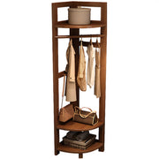 Corner Natural Wood Hooks Stand Coat Rack with Shelves