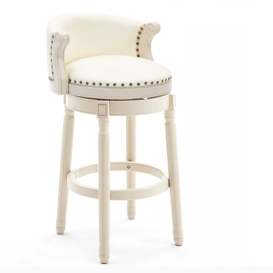 Cow Leather Wingback Swivel Wood Bar Stool with Nailhead Trim