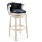 Cow Leather Wingback Swivel Wood Bar Stool with Nailhead Trim
