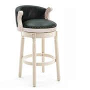 Cow Leather Wingback Swivel Wood Bar Stool with Nailhead Trim