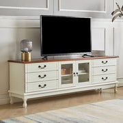 Cream Wood Rectangular TV Stand with Cabinet Drawers